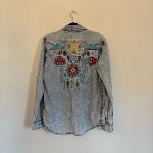 Ryan Michael Mens Western Indigo Embroidered Aztec Shirt